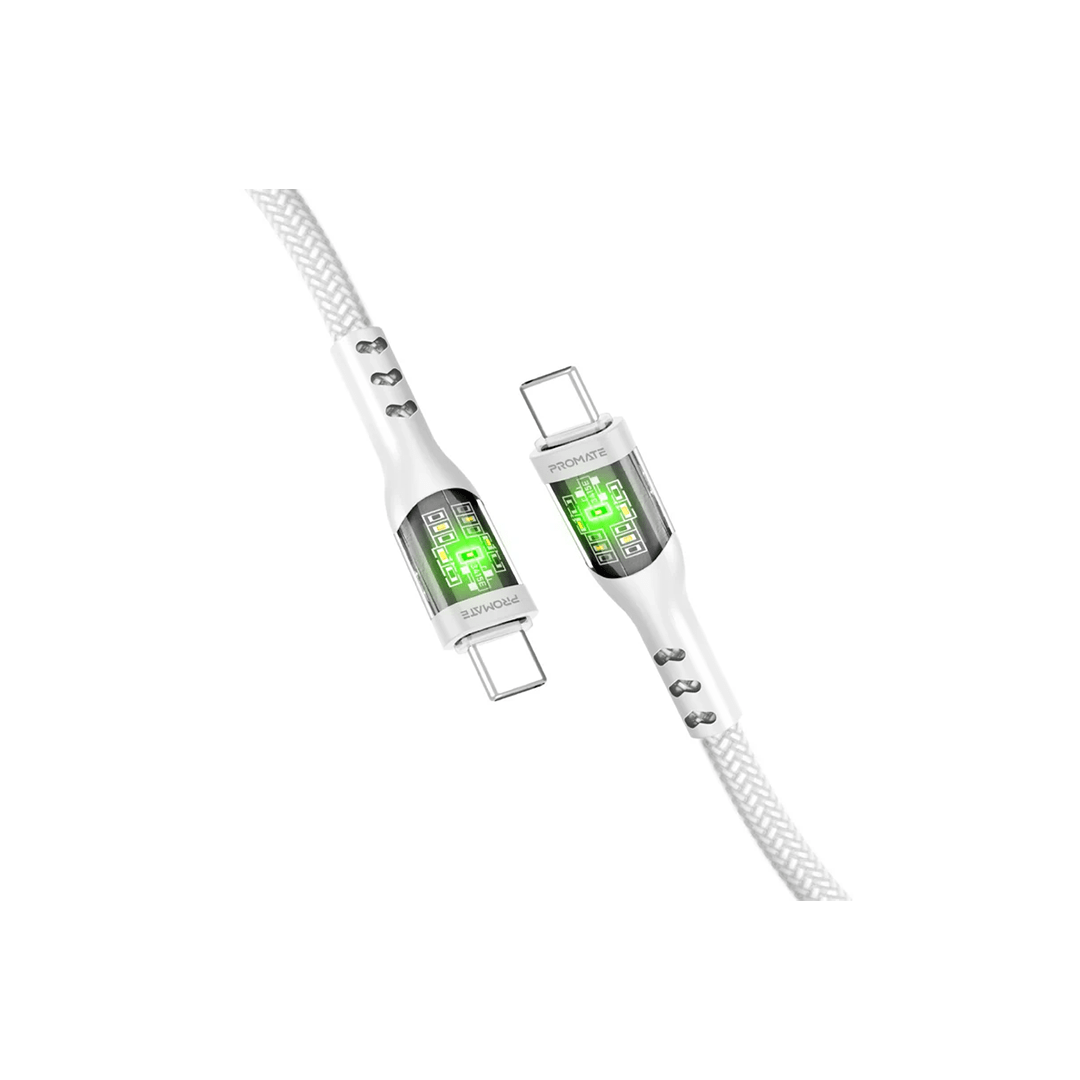 Promate TransLine-CC 60W Power Delivery Ultra-Fast USB-C Cable with Transparent Shells in Qatar Promate TransLine-CC 60W Power Delivery Ultra-Fast USB-C Cable with Transparent Shells in Qatar
